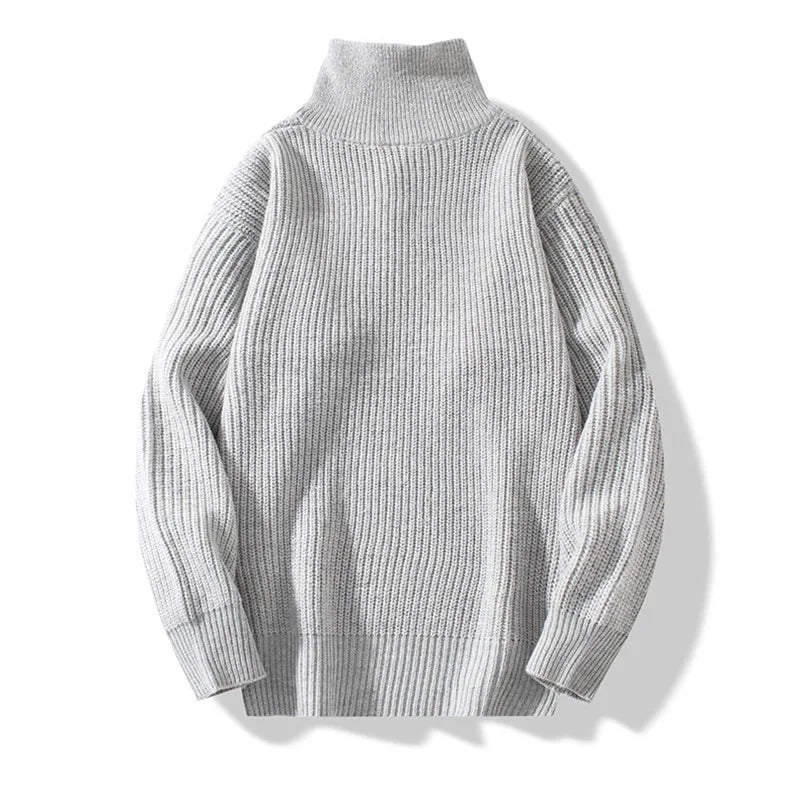 Lapel Knit Pullover Sweater Mens Casual Warm Loose Zipper Long Sleeve Sweaters Fashion Male Jumper Clothes Knitwear Pull Homme
