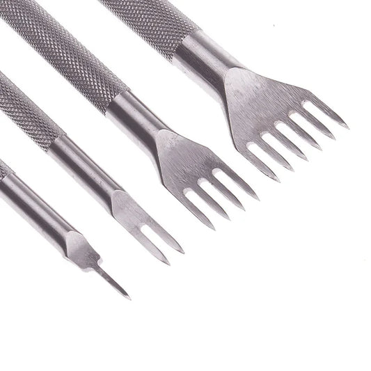 Baver Steel Leather Craft Diamond Chisel Stitching Hole Punch Tools 3mm 4mm 5mm 6mm 1 2 4 6 Prong 4pcs/set