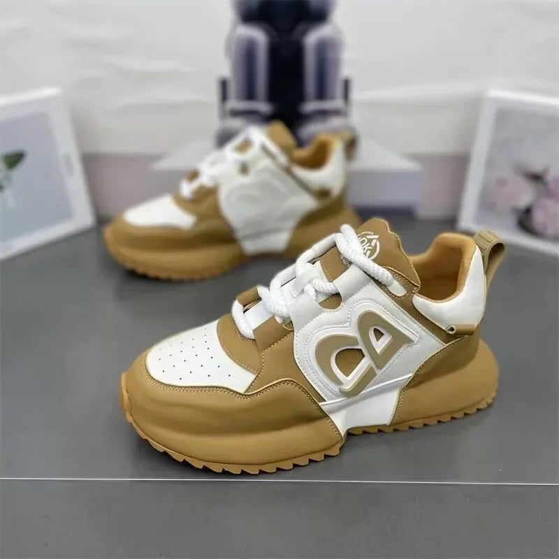Designer Chunky Sneaker Men Cover Bottom Board Shoe Fashion Leather Breathable Increased Internal Platform Casual Running Shoes