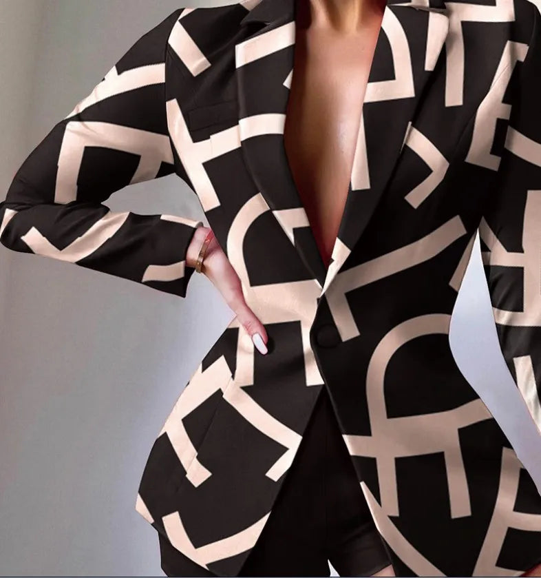 GLCMYAYA Women Fashion Leopard Chain Paisley Blazer Suit and Shorts Streetwear Chic Female Two 2 Piece Set Outfits Winter Autumn