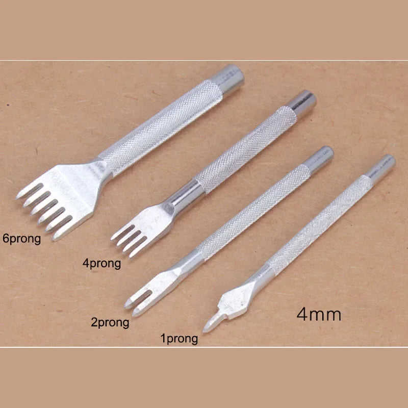 Baver Steel Leather Craft Diamond Chisel Stitching Hole Punch Tools 3mm 4mm 5mm 6mm 1 2 4 6 Prong 4pcs/set