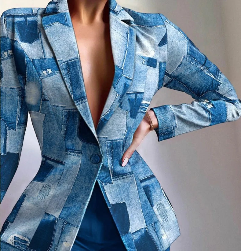 GLCMYAYA Women Fashion Leopard Chain Paisley Blazer Suit and Shorts Streetwear Chic Female Two 2 Piece Set Outfits Winter Autumn