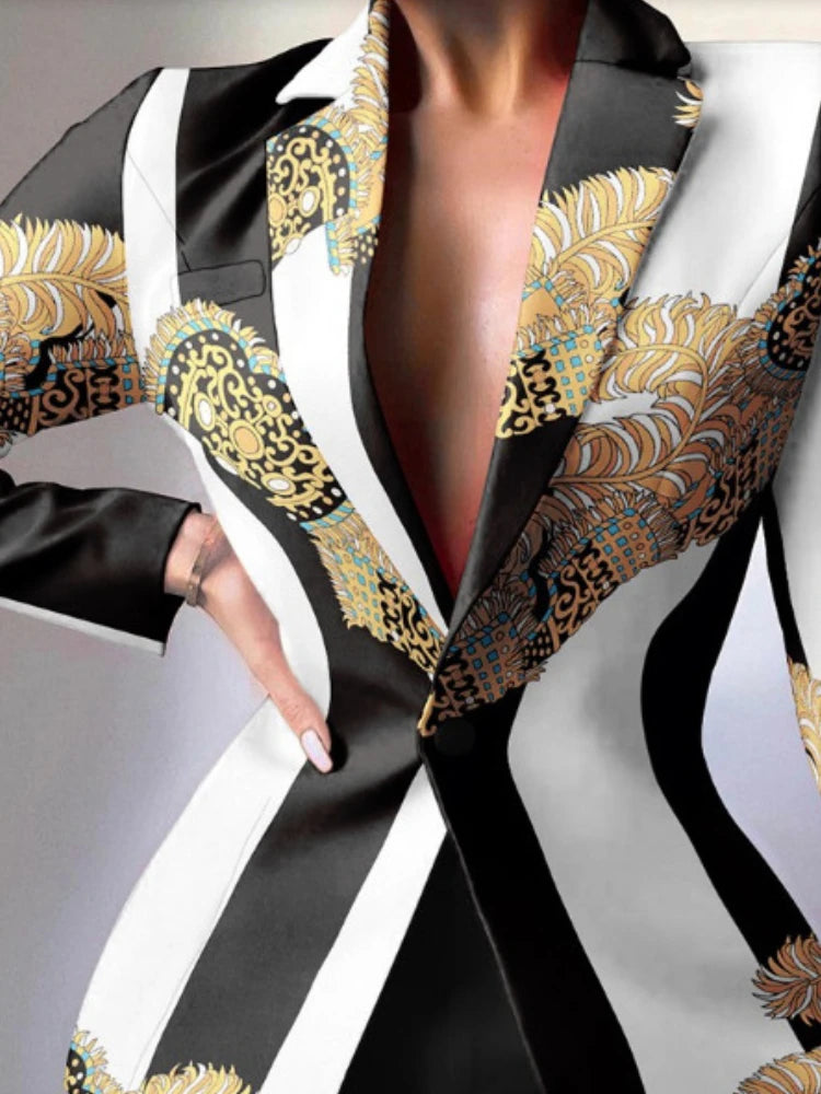 GLCMYAYA Women Fashion Leopard Chain Paisley Blazer Suit and Shorts Streetwear Chic Female Two 2 Piece Set Outfits Winter Autumn