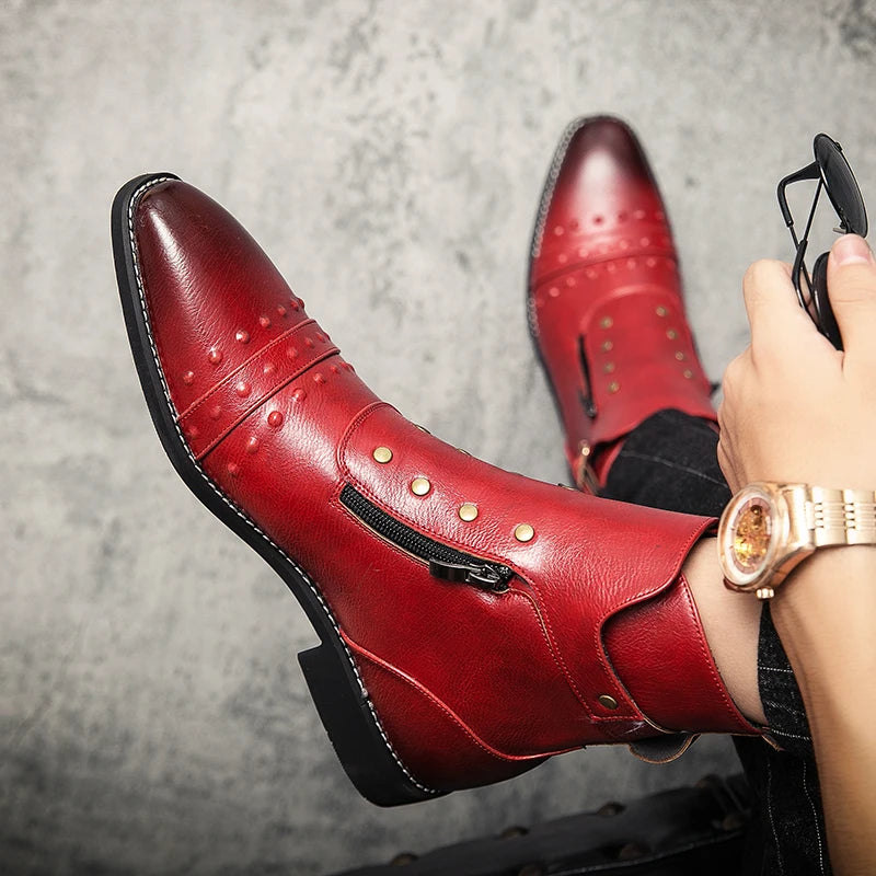 Formal Red Yellow Chelsea Boots for Men Black Business Man Handmade Mens Short Boots Round Toe Slip-On Ankle Boots Free Shipping