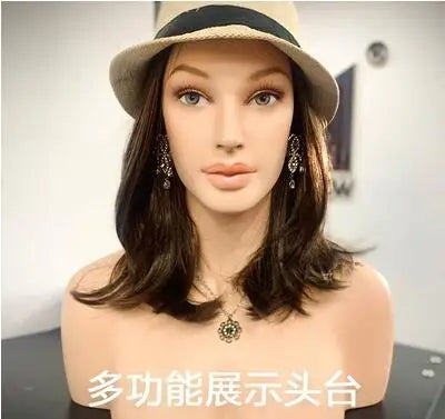 Female Realistic Head Mannequin with Shoulder, No Wig Display Model, Dark Brown and Beige Colors,for Hat Glasses, E185, 20Style