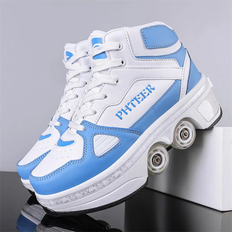 New Deformation Roller Skate Shoes for Kids Parkour Roller Shoes With4 Wheels Double-Row Roller Skates Ice skate Casual Sneakers