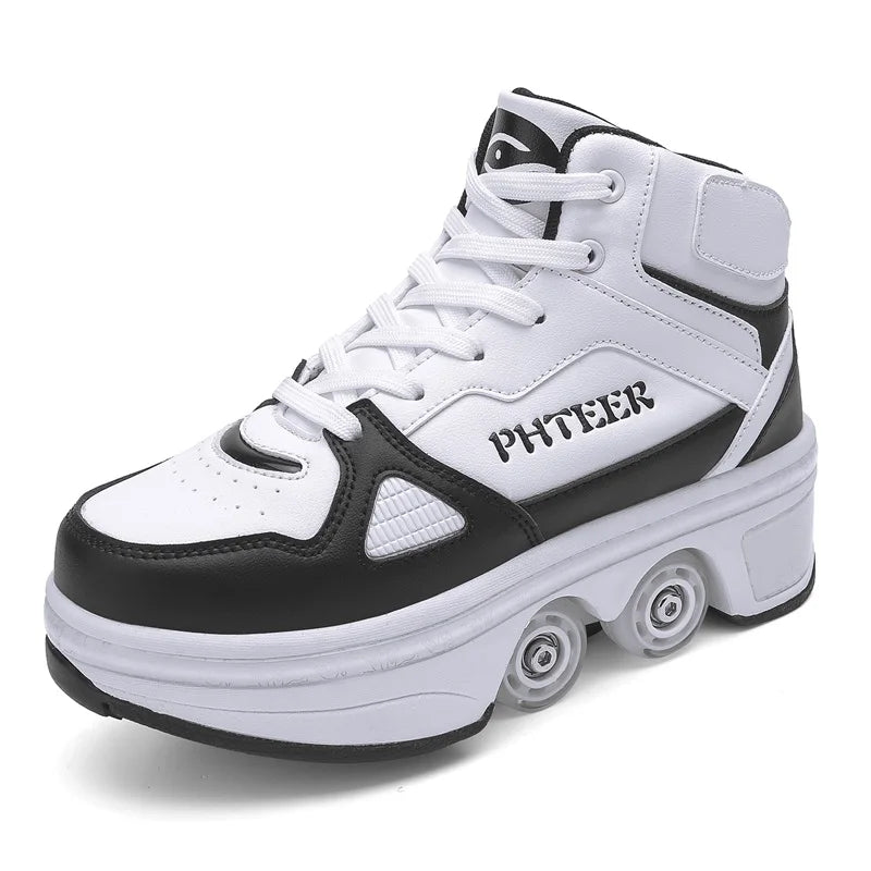 New Deformation Roller Skate Shoes for Kids Parkour Roller Shoes With4 Wheels Double-Row Roller Skates Ice skate Casual Sneakers