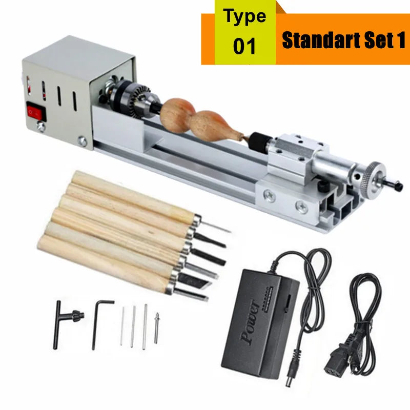 Upgraded 110V-240V Mini Wood Lathe Machine Speed Adjustable Rotary Tool Set Buddha Pearl Lathe Grinding Polishing Woodwork Tool