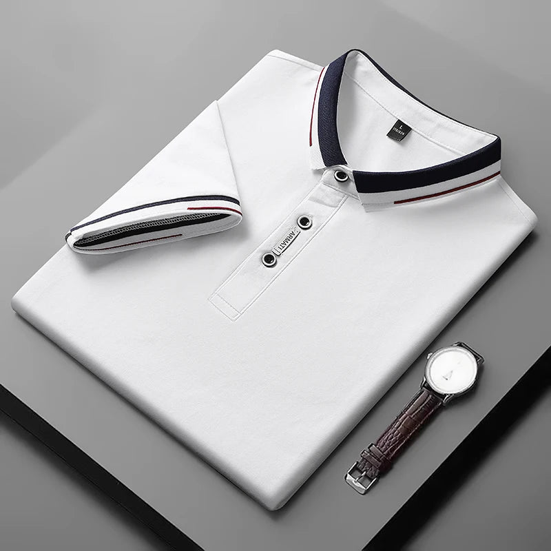 2022 New Men Cotton Polo Shirts Casual Breathable Sweat Absorbent Business Polo Shirts Short Sleeves Fashion Slim Lapel T Shirts
