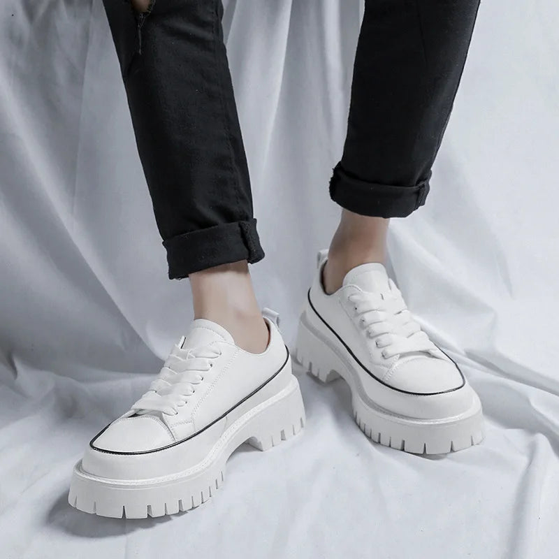 Sapatos de couro casual masculino, Oxfords aumento de altura, tênis branco, mocassins vestido, designer, luxo, moda coreana, primavera, outono, novo