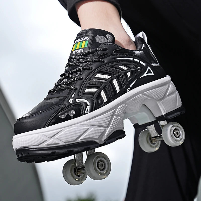 New Unisex Deformation Parkour Shoes Four Wheels Rounds Of Running Shoes Casual Sneakers Deform Roller Shoes Skating Shoes brake