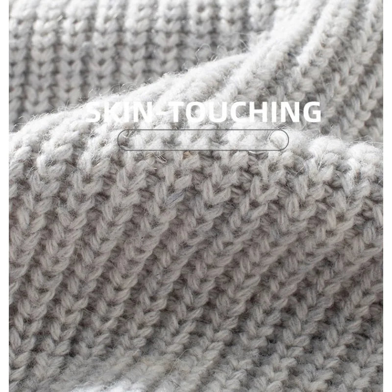 Lapel Knit Pullover Sweater Mens Casual Warm Loose Zipper Long Sleeve Sweaters Fashion Male Jumper Clothes Knitwear Pull Homme