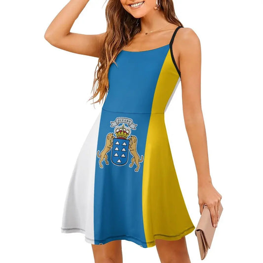 Flag of The Canary Islands Women's Sling Dress Graphic Cool Exotic  Woman's Dress Humor Graphic  Vacations The Dress
