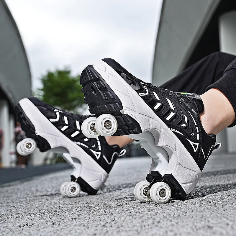 New Unisex Deformation Parkour Shoes Four Wheels Rounds Of Running Shoes Casual Sneakers Deform Roller Shoes Skating Shoes brake