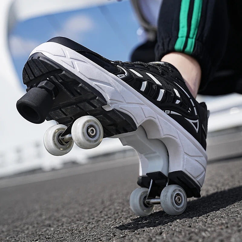 New Unisex Deformation Parkour Shoes Four Wheels Rounds Of Running Shoes Casual Sneakers Deform Roller Shoes Skating Shoes brake