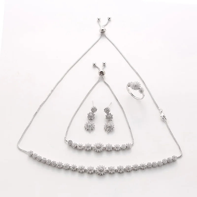 Hadiyana Fashion Bridal Wedding Jewelry Set Of Four Necklace Earrings Ring Bracelet Set Micro Inlaid Zircon Jewelry Sets TZ8079