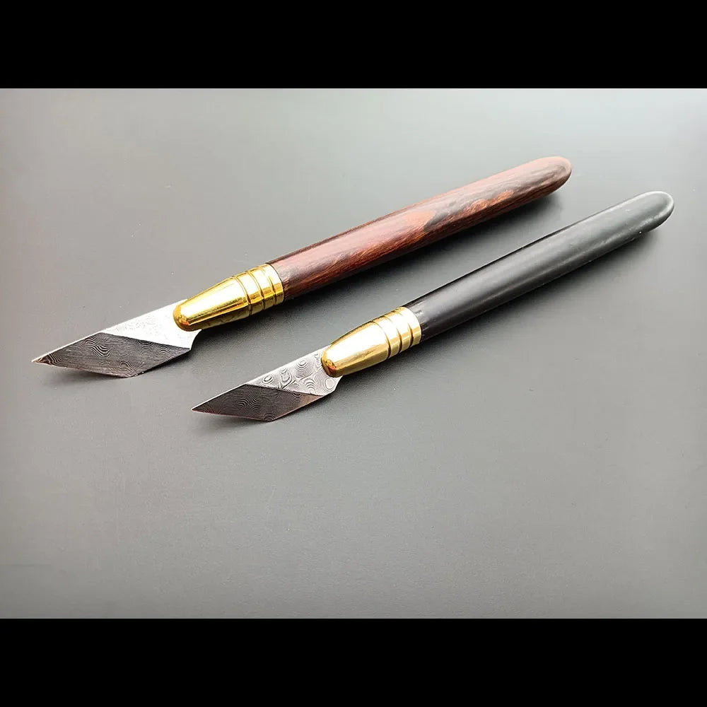 Baver Leather craft Damascus steel bevel-point edge knives wooden Carving Pen Knife Cutting Cutter Tool Diy