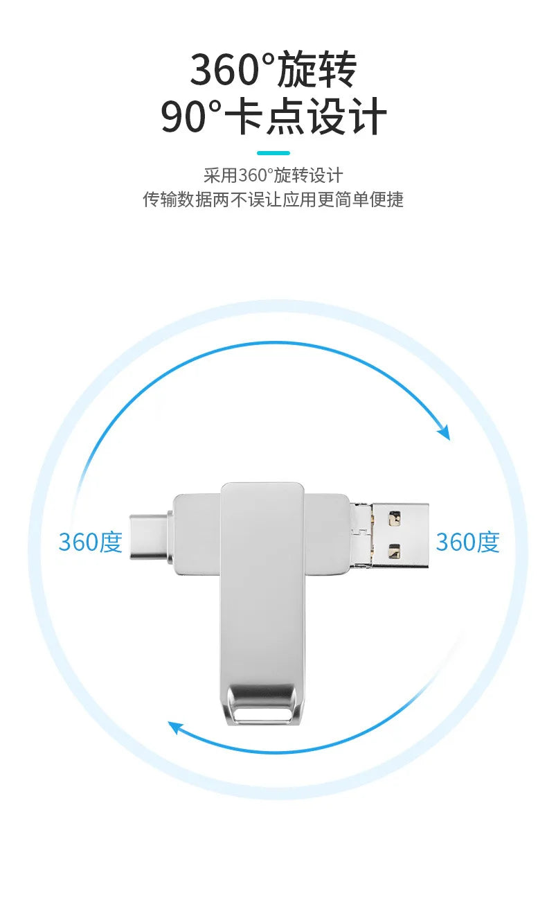 Métal 360 Degrés Rotation Lecteur Flash Logo Personnalisé Haute Vitesse USB3.1 /iPhone/Android/Type-c 4 Interface D'ordinateur de Téléphone Portable