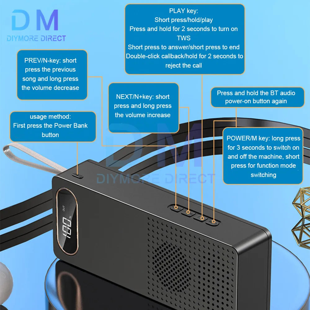 DIY 8*18650 Power Bank Case External 5V 2A Battery Charge Storage Box Shell Micro USB Type C With Bluetooth Audio for Phone