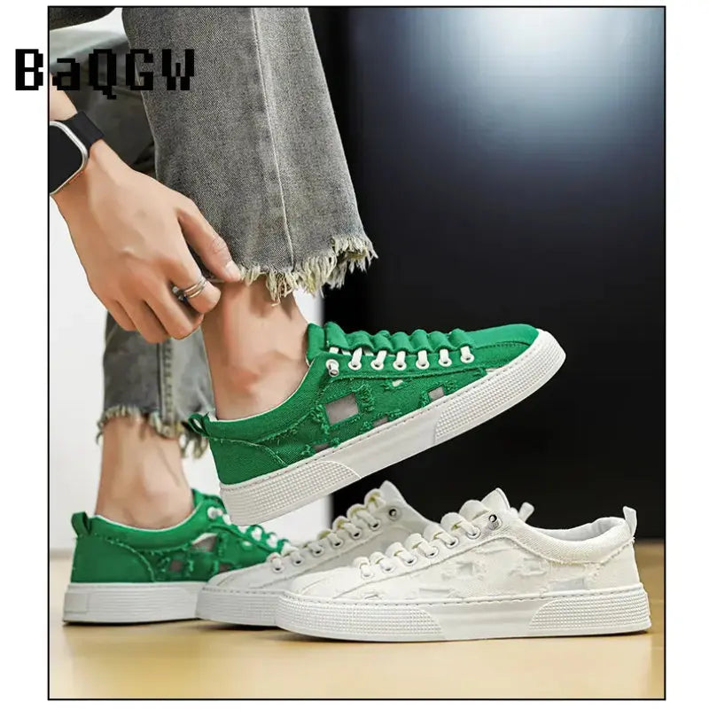 2023 Mens Casual Sneakers Hollow Out Breathable Designer Loafers Summer Fashion Canvas Skate Shoes Student Outdoor Walking Shoes
