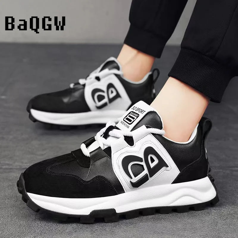 Designer Chunky Sneaker Men Cover Bottom Board Shoe Fashion Leather Breathable Increased Internal Platform Casual Running Shoes