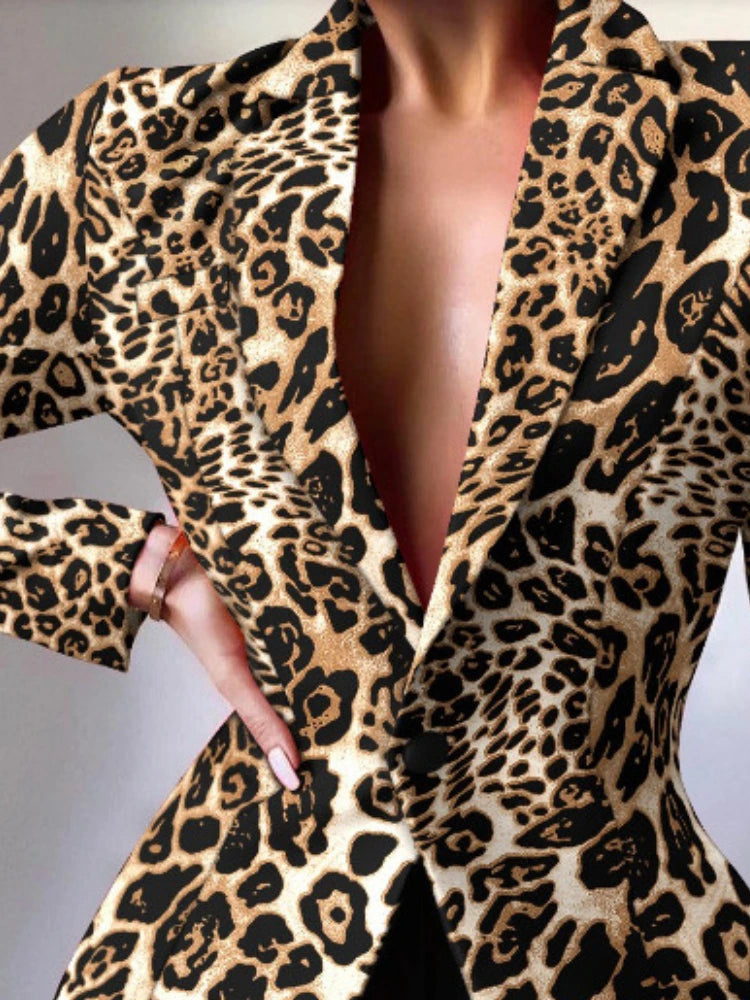 GLCMYAYA Women Fashion Leopard Chain Paisley Blazer Suit and Shorts Streetwear Chic Female Two 2 Piece Set Outfits Winter Autumn