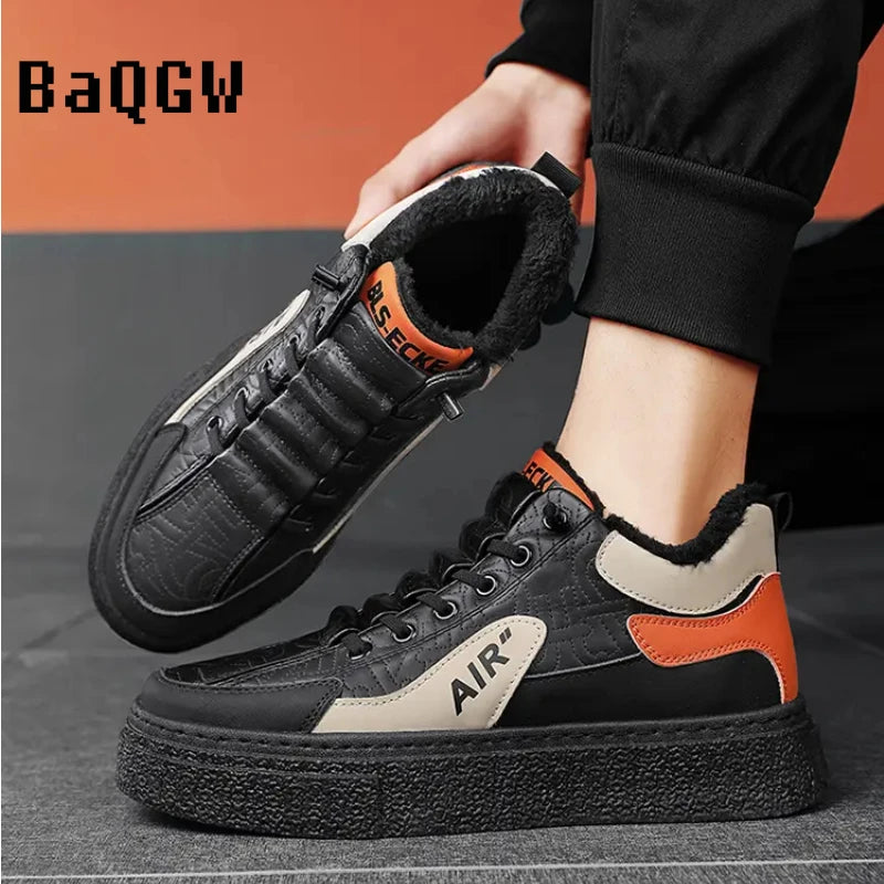 Men's Fashion Winter Plush Platform Skate Shoes Designer Casual Sneakers Outdoor Comfortable Warm Non-slip Lace-up Versatile
