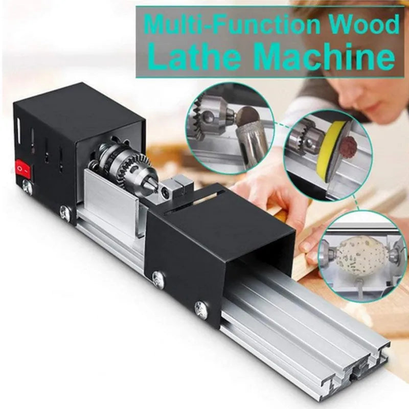 Upgraded 110V-240V Mini Wood Lathe Machine Speed Adjustable Rotary Tool Set Buddha Pearl Lathe Grinding Polishing Woodwork Tool