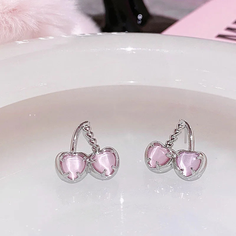 925 Silver Needle Earrings Korean Edition Crystal Cherry Light Luxury Minimalist Elegant Fashion And Premium Design Earrings