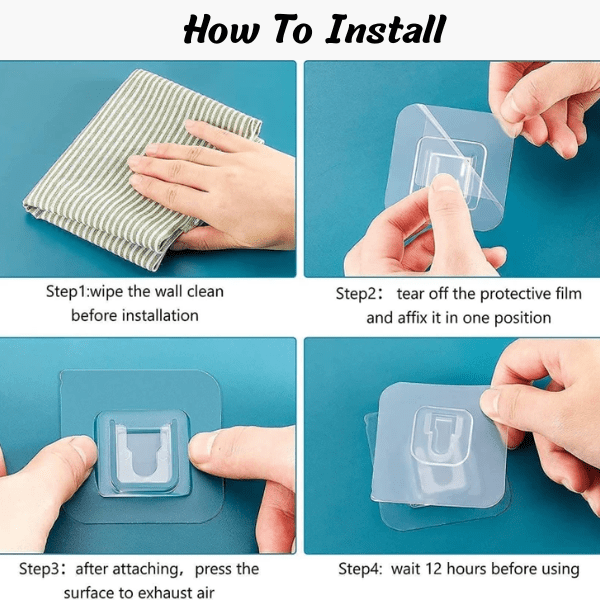 6*6 cm Sticker U Hook Male Female Set, Magic Transparent Adhesive Wall Hooks