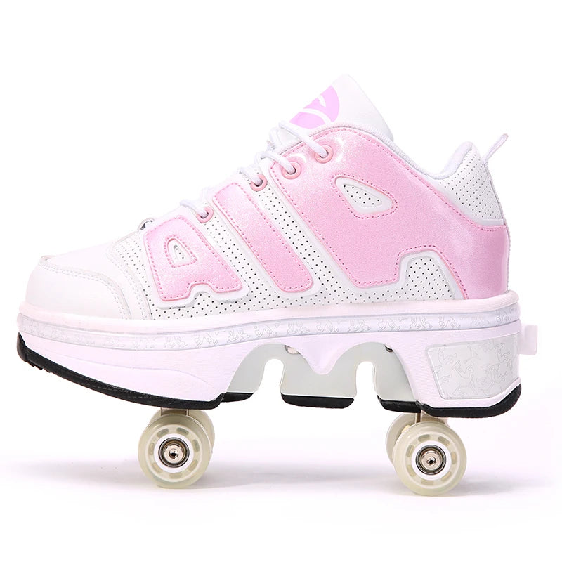 New Deformation Roller Skate Shoes for Kids Parkour Roller Shoes With4 Wheels Double-Row Roller Skates Ice skate Casual Sneakers