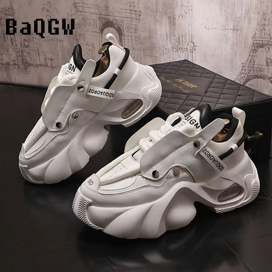 Sapato casual de fundo grosso masculino, tênis de caminhada esportiva, mocassins, marca designer, nova moda