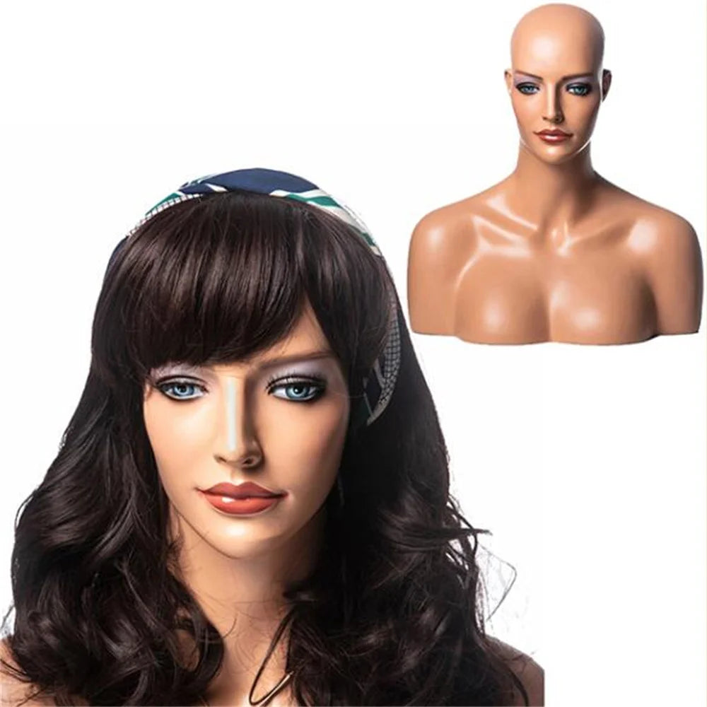 Female Realistic Head Mannequin with Shoulder, No Wig Display Model, Dark Brown and Beige Colors,for Hat Glasses, E185, 20Style