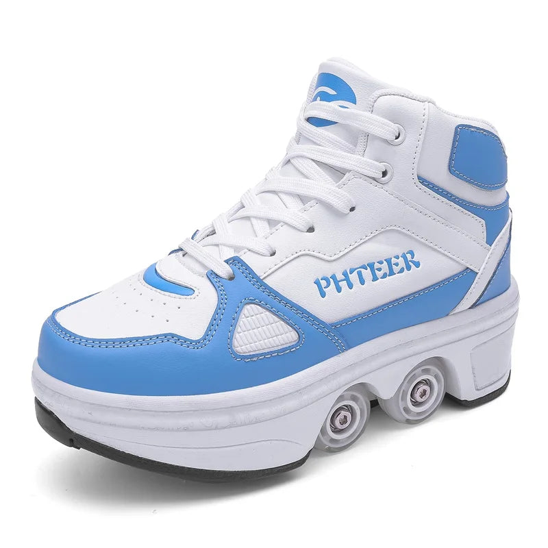 New Deformation Roller Skate Shoes for Kids Parkour Roller Shoes With4 Wheels Double-Row Roller Skates Ice skate Casual Sneakers