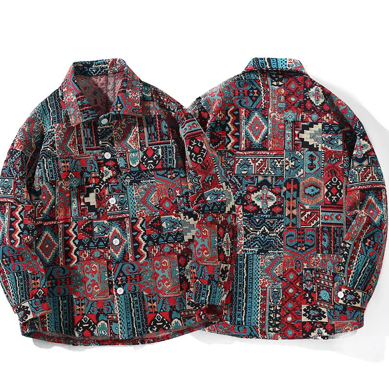 2023 new plus plus size national fashion fat shirt fat man loose long sleeve coat