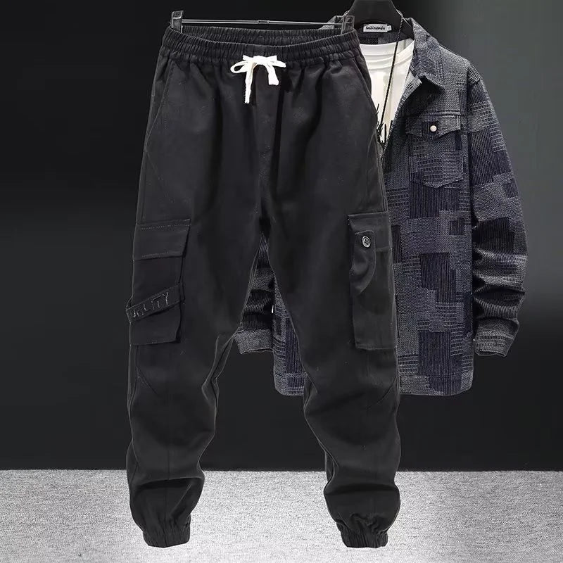 New Overall Men's Fashion Cotton Casual Pants Black Green Coffee Pants Pocket Loose Sweatpants Men's Jogger