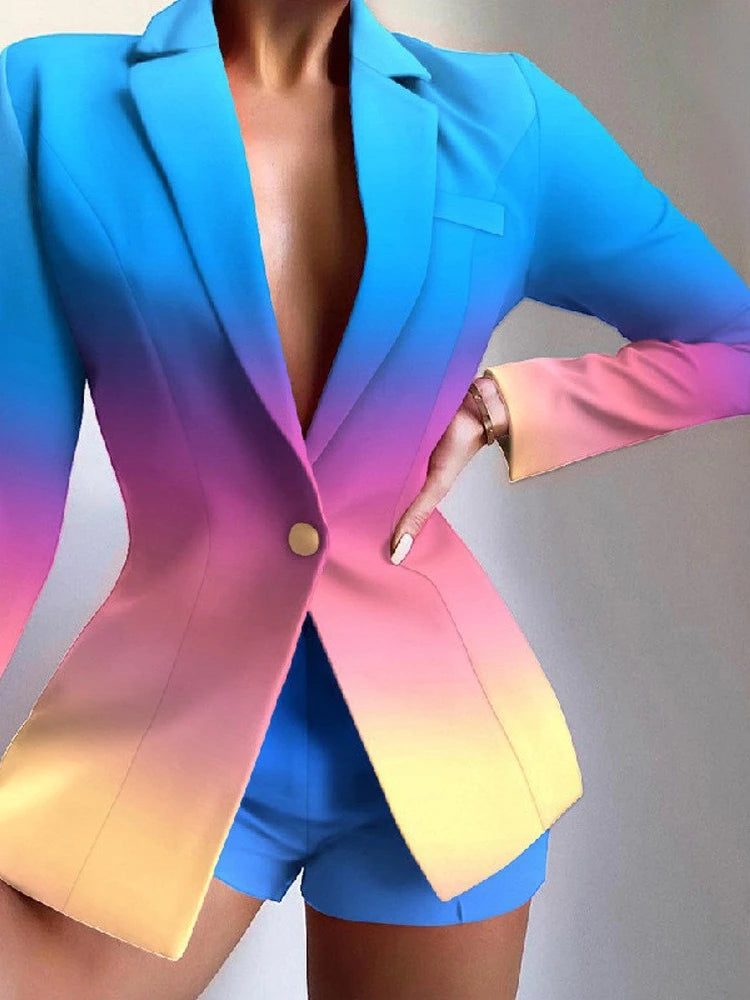 GLCMYAYA Women Fashion Leopard Chain Paisley Blazer Suit and Shorts Streetwear Chic Female Two 2 Piece Set Outfits Winter Autumn