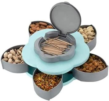 1 pc Flower Candy Box Serving Rotating Tray Masala Box with Mobile Phone Stand for Home and Kitchen Multi Compartment Spices Storage Tray (Multicolor)