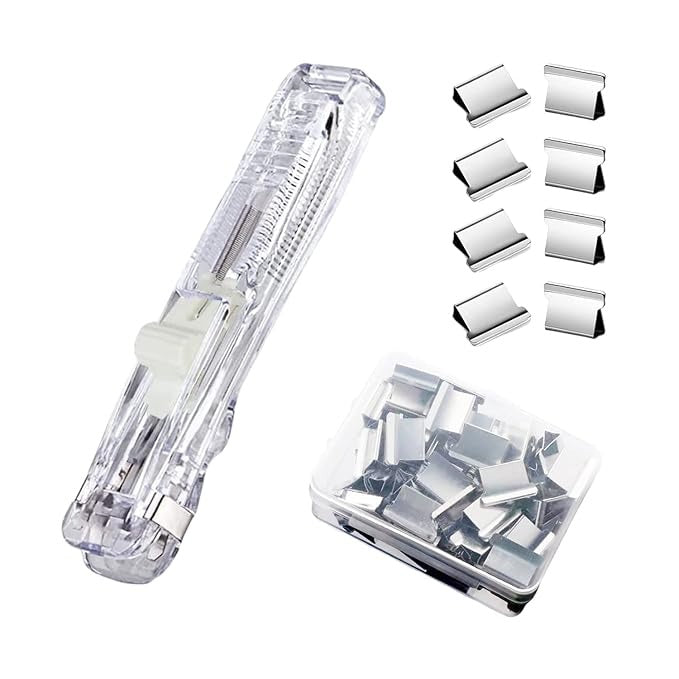 MiniGrip Transparent Stapler Set – Hand Press Tagging Tool with Reusable Metal Clips (40 PCS)