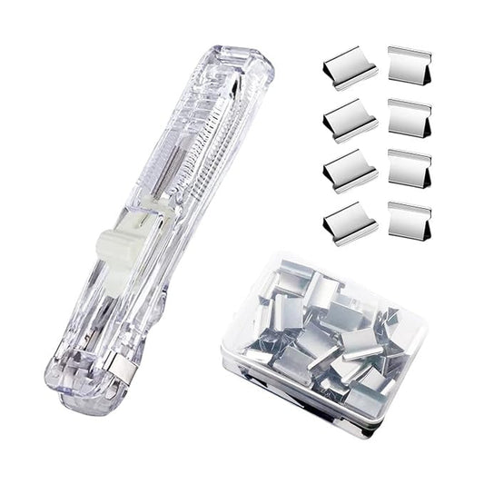 MiniGrip Transparent Stapler Set – Hand Press Tagging Tool with Reusable Metal Clips (40 PCS)