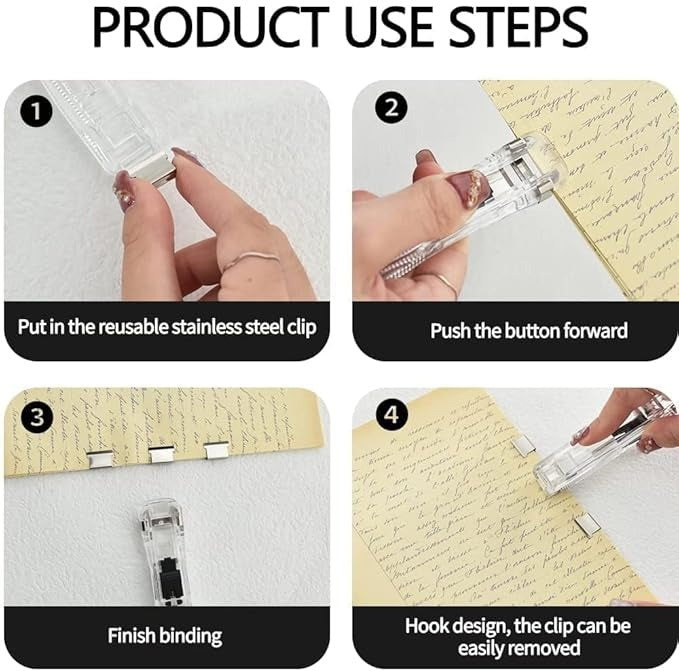 MiniGrip Transparent Stapler Set – Hand Press Tagging Tool with Reusable Metal Clips (40 PCS)