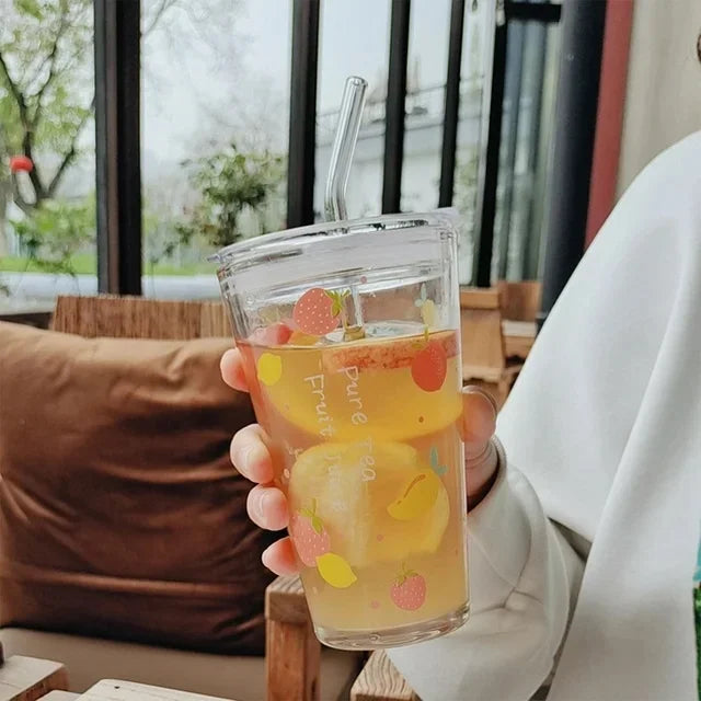 450ml Printed Glass Tumbler With Straw