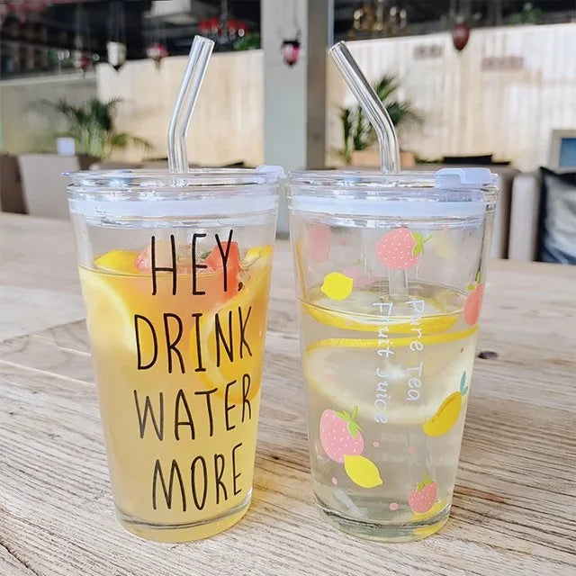 450ml Printed Glass Tumbler With Straw