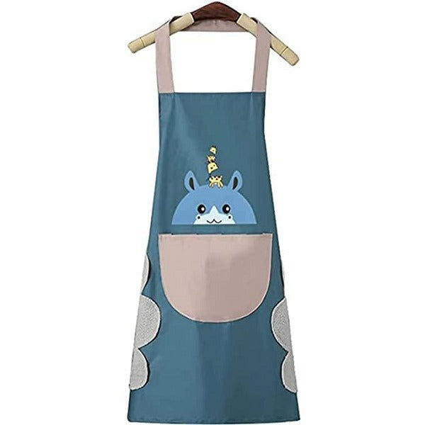 Cute Cartoon Print Kitchen Apron With Pocket
