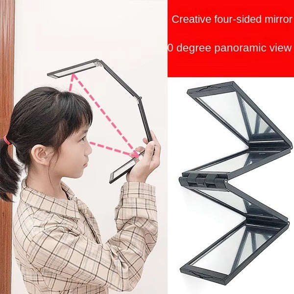 Four Sided Folding Mirror, 4 Panel Expandable Mirror Travel Barbering Height Adjustable Mirror for Hair Cutting/Styling and Makeup (Random Colour)