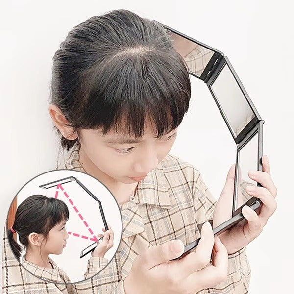 Four Sided Folding Mirror, 4 Panel Expandable Mirror Travel Barbering Height Adjustable Mirror for Hair Cutting/Styling and Makeup (Random Colour)
