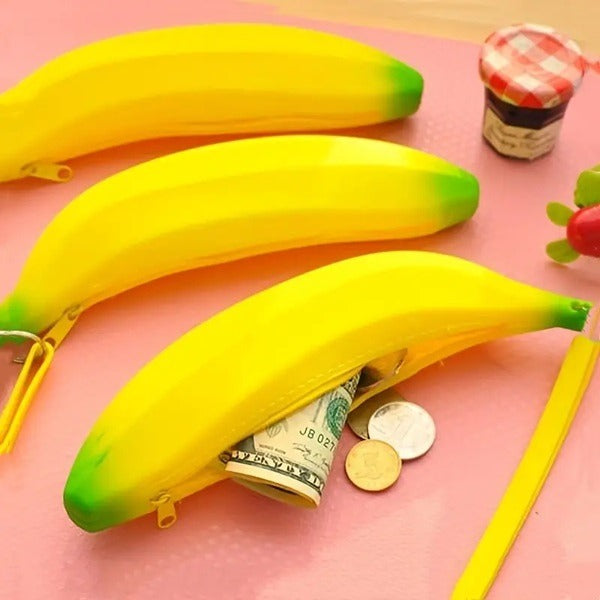 Banana Shape Silicone Pencil Case, Cute Silicone Banana Coin Pencil Case Holder Coin Purse make up Bag, Yellow