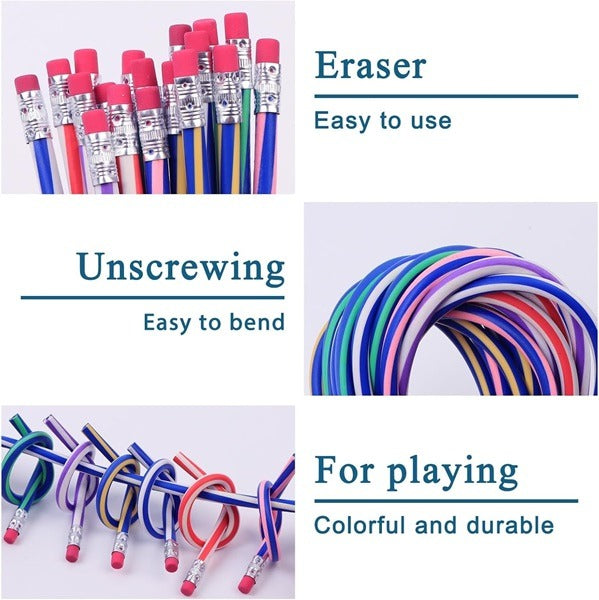 5pcs Striped Flexible Pencil, Flexible Soft Pencil Colorful Stripe Soft Pencils with Eraser as Gift for Students or Children
