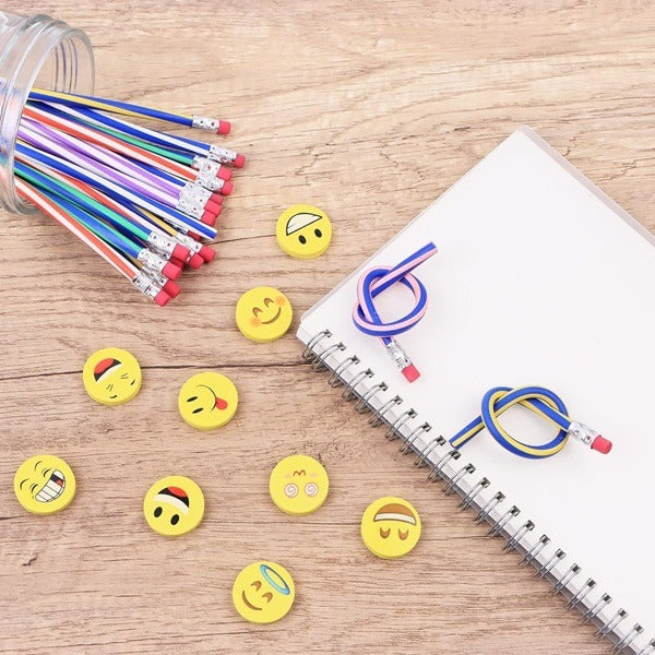 5pcs Striped Flexible Pencil, Flexible Soft Pencil Colorful Stripe Soft Pencils with Eraser as Gift for Students or Children