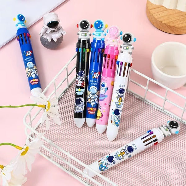 10 Colors Astronaut Ball Pen (Pack of 2 Pcs), 10 In 1 Ball Point Pen, Space Theme Return Gifts For Kids